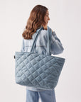 denim quilted tote bag with zip