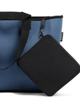 Neoprene bag in blue with double straps and attachements