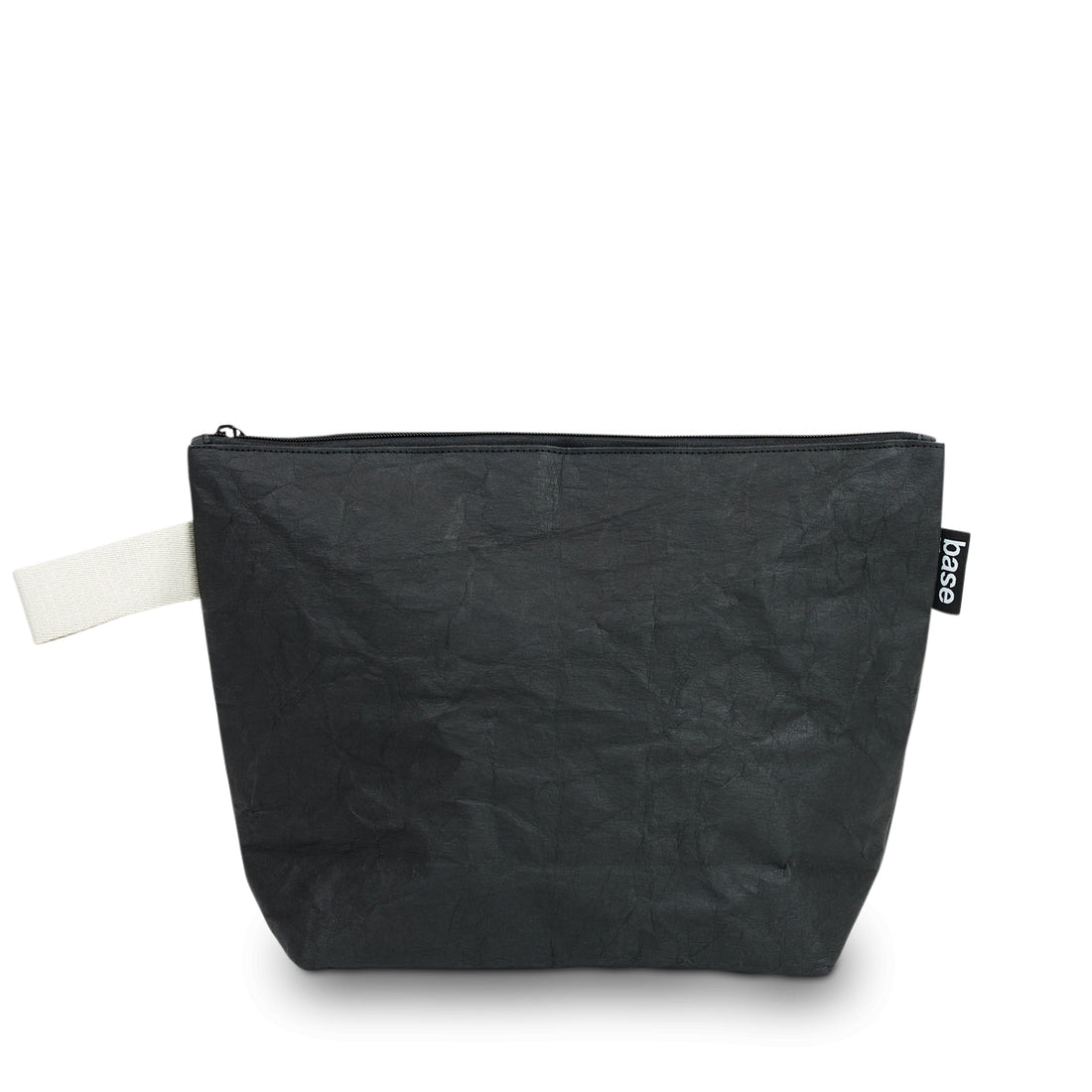Pouch with zip and tag in black