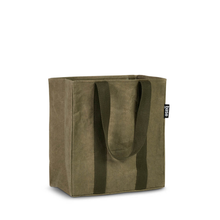 Khaki recyclable grocery bag side view