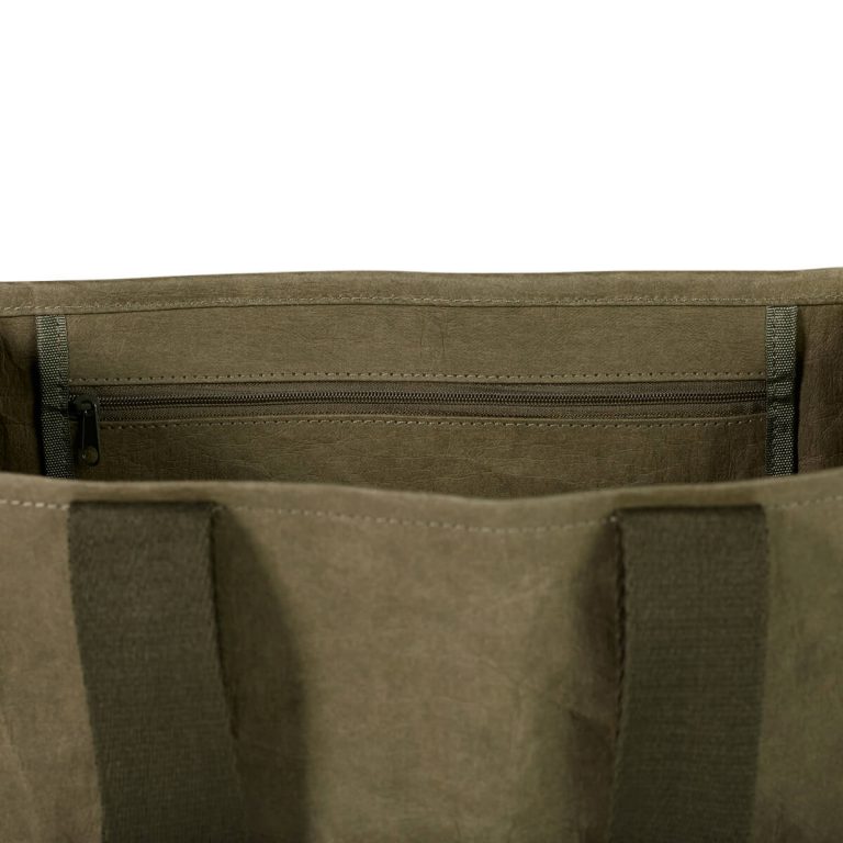 Khaki recyclable grocery bag close up detail