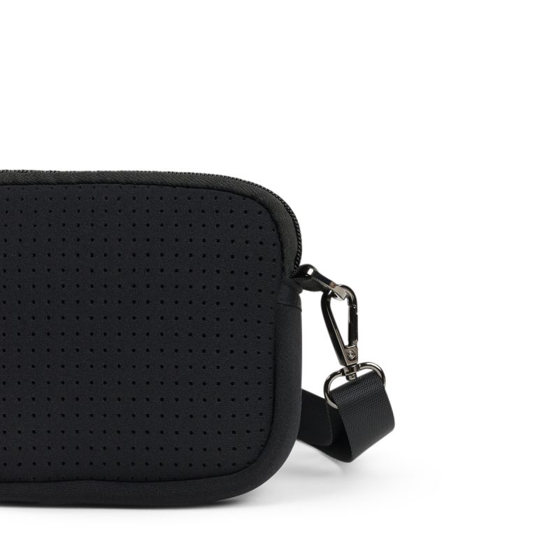 Small black neoprene crossbody bag