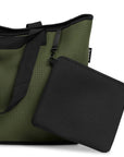 Neoprene bag in khaki with double straps and attachements