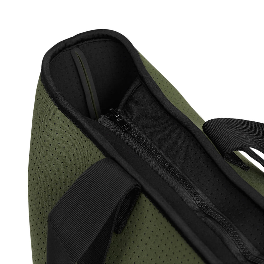 Neoprene bag in khaki with double straps zipper details