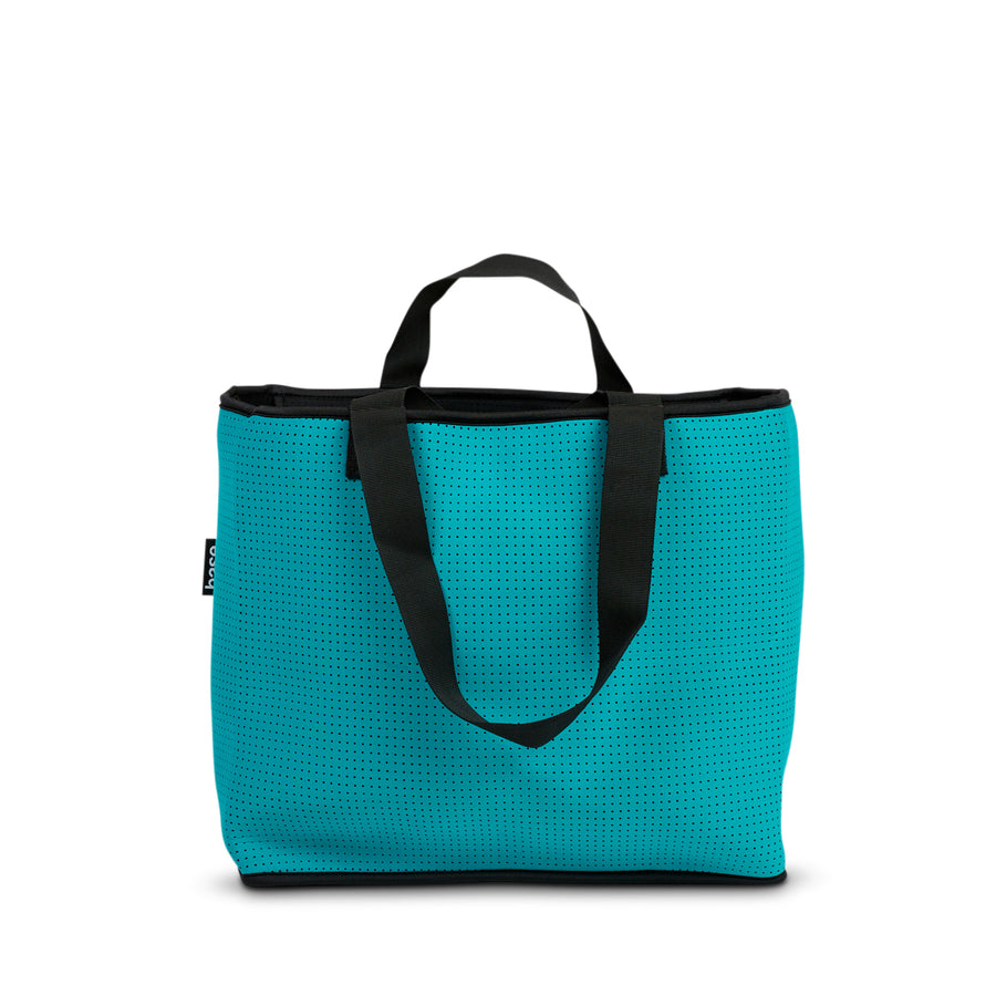 Neoprene bag in teal with double straps front view