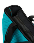 Neoprene bag in teal with double straps zipper details