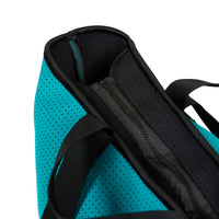 Neoprene bag in teal with double straps zipper details