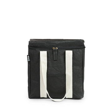 Cooler bag in black with white strap handles