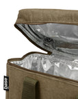 Cooler bag in khaki close up of lid
